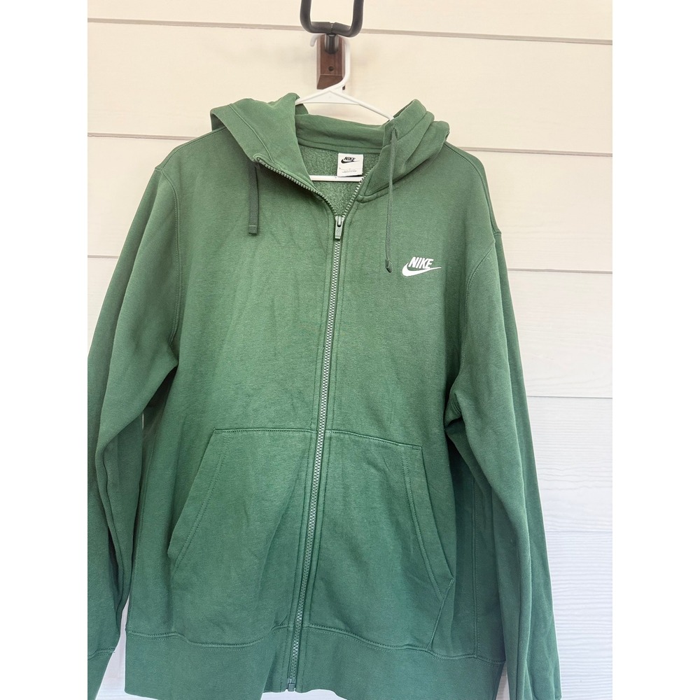 A- 78- Nike Sportswear Club Fleece Full Zip Hoodie Dark Green Mens Medium